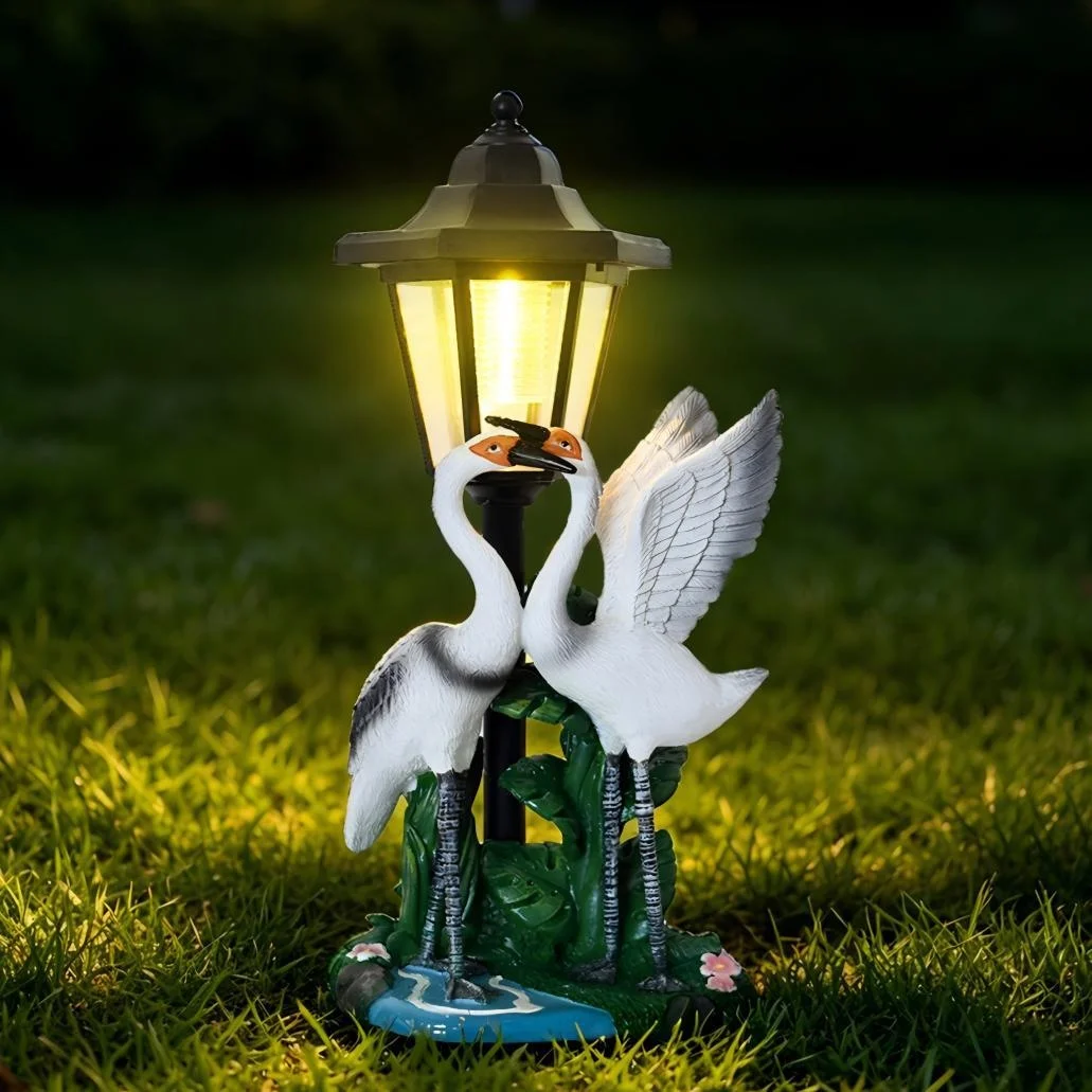 Solar Outdoor Bird Couple Statue for Patio and Lawn Waterproof Resin Decor with Integrated Solar Charging and Light Sensor