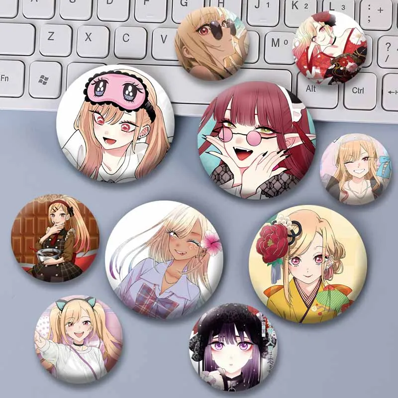 Cute Anime Girl Marin Kitagawa Button Pin Cartoon Round Cosplay Badge on Bag Fashion Jewelry Brooch Accessories Collectible Gift