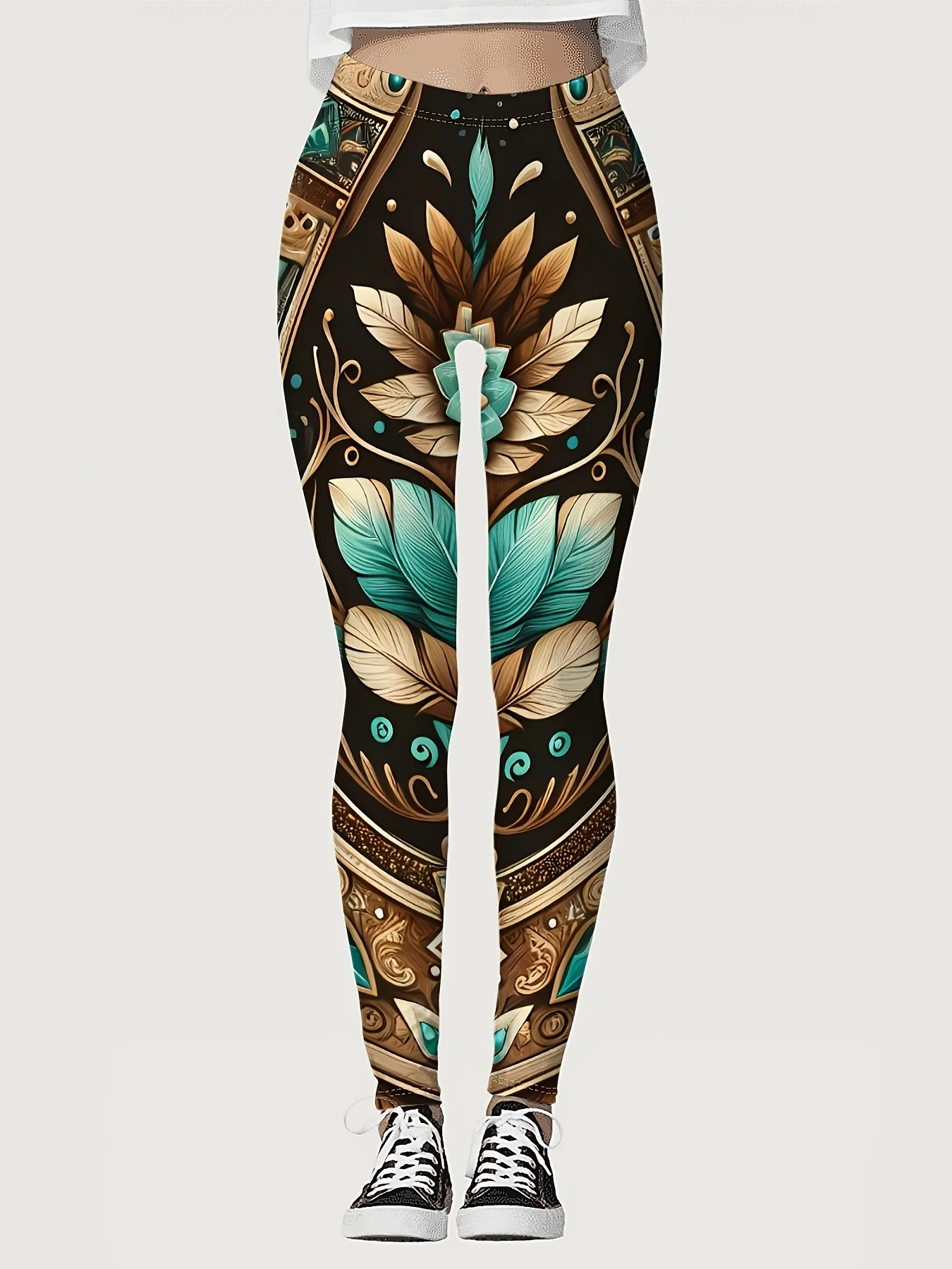 بنطال ضيق نسائي بطبعة فراشة، مصنوع من مزيج البوليستر والألياف اللدنة، مع مرونة مناسبة لملابس الخريف والشتاء. #5