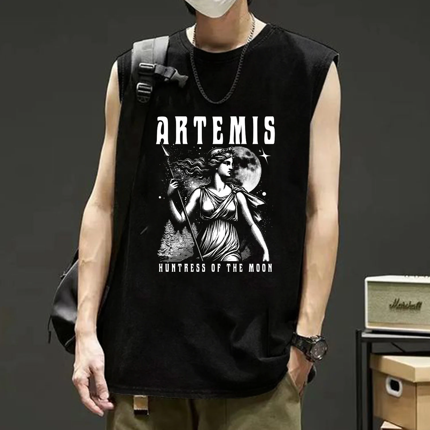 Artemis ancient god greek Print Sleeveless Tshirts for Men Hip Hop Oversized Streetwear Vest Casual T-shirt Mlae Tank Tops