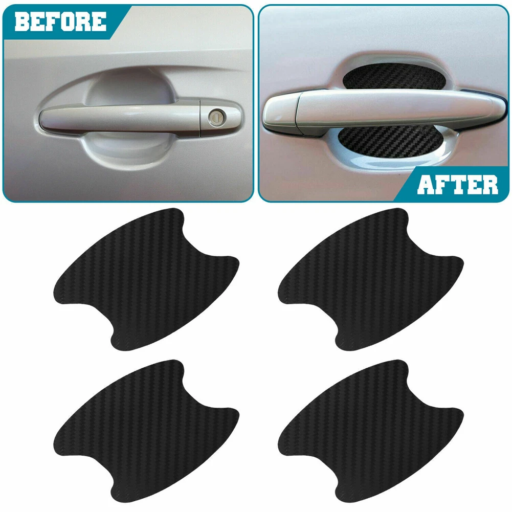 Carbon Fiber Texture Vinyl Car Door Handle Anti-Scratch Protector Film Stickers Accessories Auto Exterior Trim Black