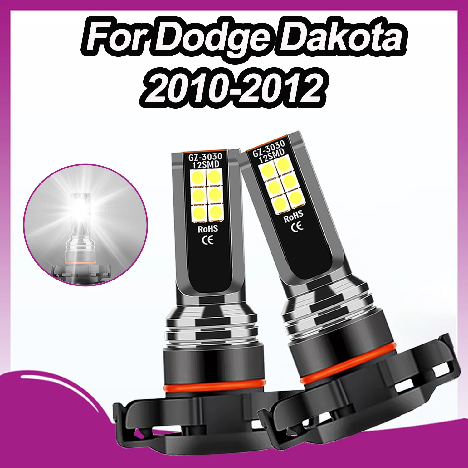 

For Dodge Dakota 2010-2012 2PCS White Car LED 5202 Fog Light Bulbs Lamp Mini Size Fog Lamp equipped with Internal Drive