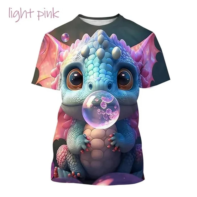 New Cute Dragon 3D Printed T-Shirt Funny Animal Tees Fashion O Neck Short Sleeve Dinosaur Unisex Streetwear Top Clothes Clothing