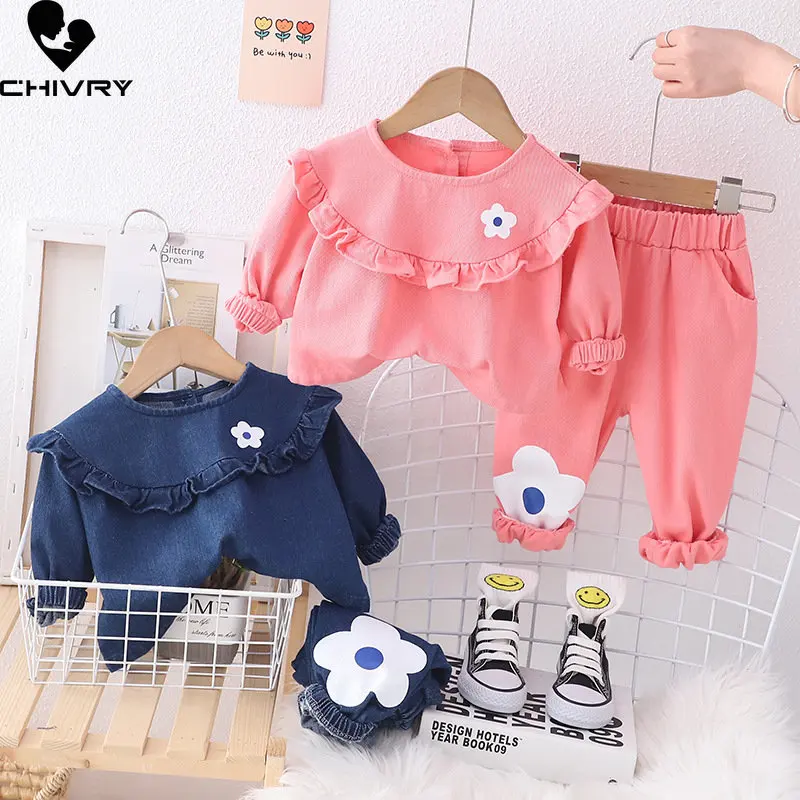 Mädchen Mode Kleidung Sets Neue 2023 Kinder Frühling Herbst Süße Floral Pullover Denim Tops mit Jeans Baby Mädchen Casual Kleidung