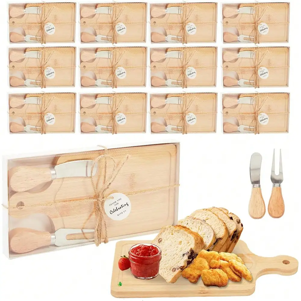 12Set Bridal Shower Favor Heart Cheese Board Cheese Knives Wood Mini Charcuterie Board Thank You Gift Box For Guest Bridal Shower Prize Wedding Birthday Valentines