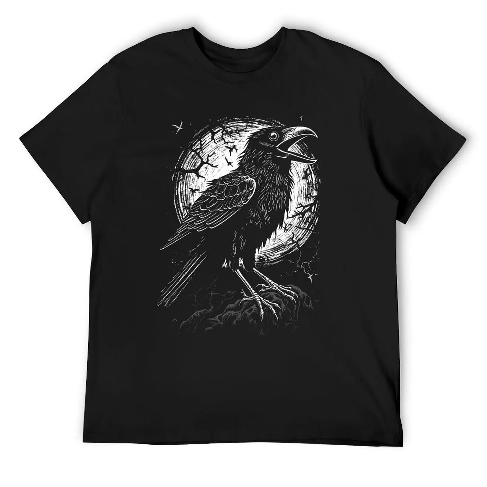 Crow in Front of the Moon T-Shirt summer top quick-drying mens white t shirts