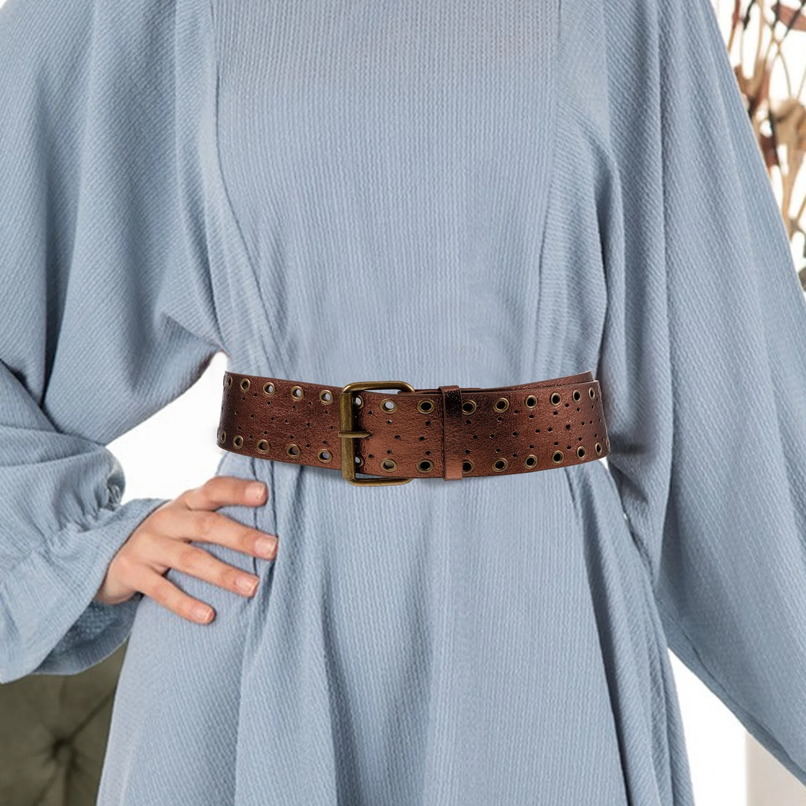 

Western Cowboy Belt Vintage Boho Style PU Wide Waist Hollow Design Dress Belt for Men Women Western Belts for Men