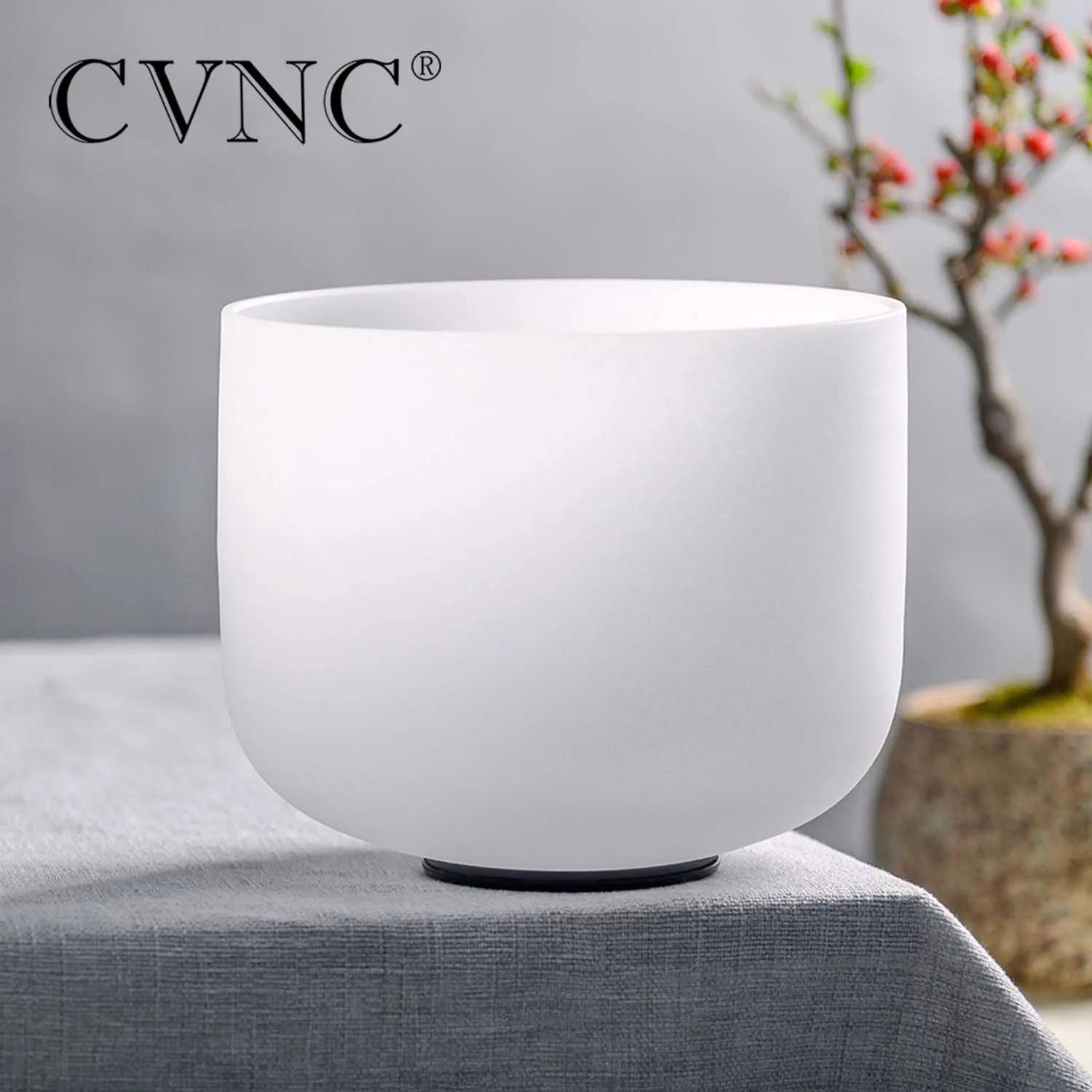 CVNC Perfect Pitch 10 Inch White Frosted Quartz Crystal Singing Bowl Chakra for Sound Healing with Mallet