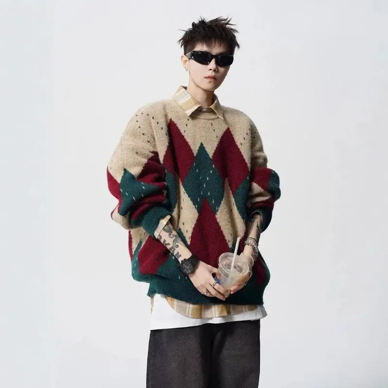 

Christmas Couple Sweaters Autumn Winter Thickened round Neck Knitted Sweater Men Women Vintage Lazy Style Coat Jacket