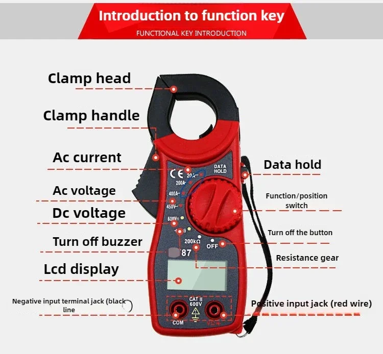 

Hot Sales Voltage and Current Meter Measuring Resistance Voltage on-Off Digital Clamp Meter