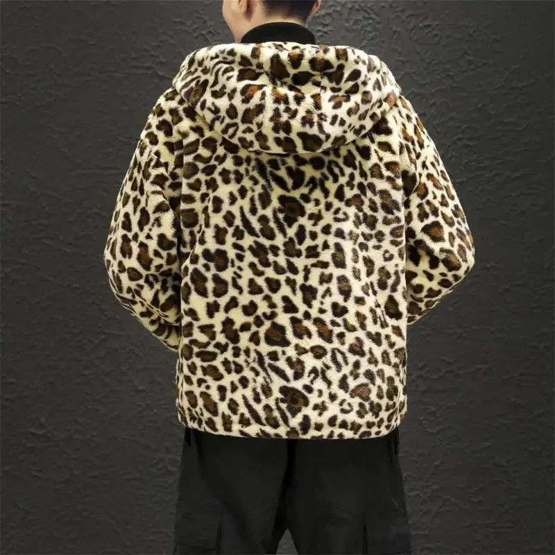 2023 Winter New Men\'s Leopard Pattern Cotton Coat Thickened Couple Loose Fashion