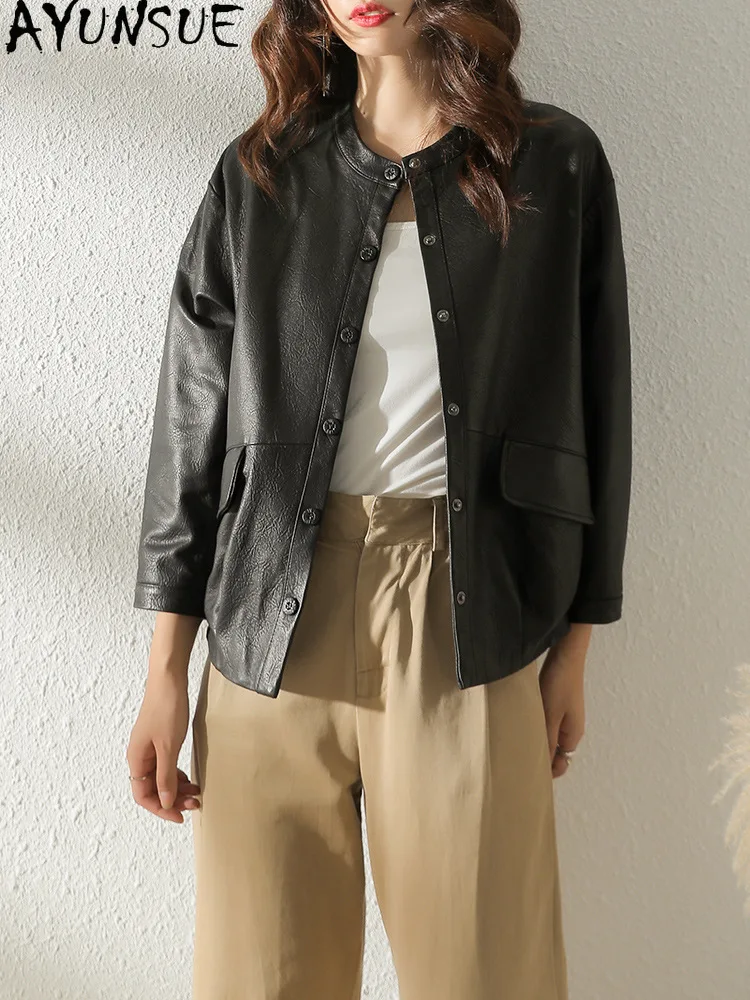 AYUNSUE 여성용 정품 가죽 자켓 2025 진짜 양피 여성 코트 Motocycle Jackets 봄 가을 의류 캐주얼