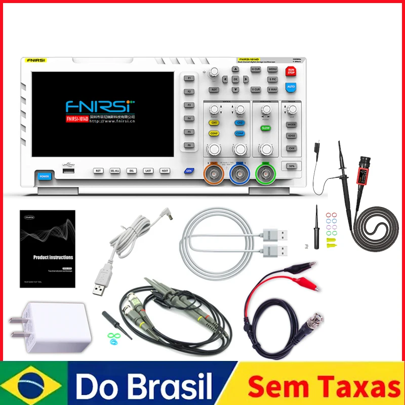 FNIRSI 1014D Osciloscópio Digital Gerador de Sinal DDS, Sonda de Alta Tensão 100X, 2 Canais 100Mhz Largura de Banda 1GSa/s Taxa de Amostragem