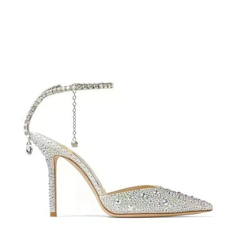 New Woman Shoes Summer New Crystal Chain High Heels Luxury Sexy Water Diamond High Heel Sandals for Women Designer Shoes Zapatos view 3