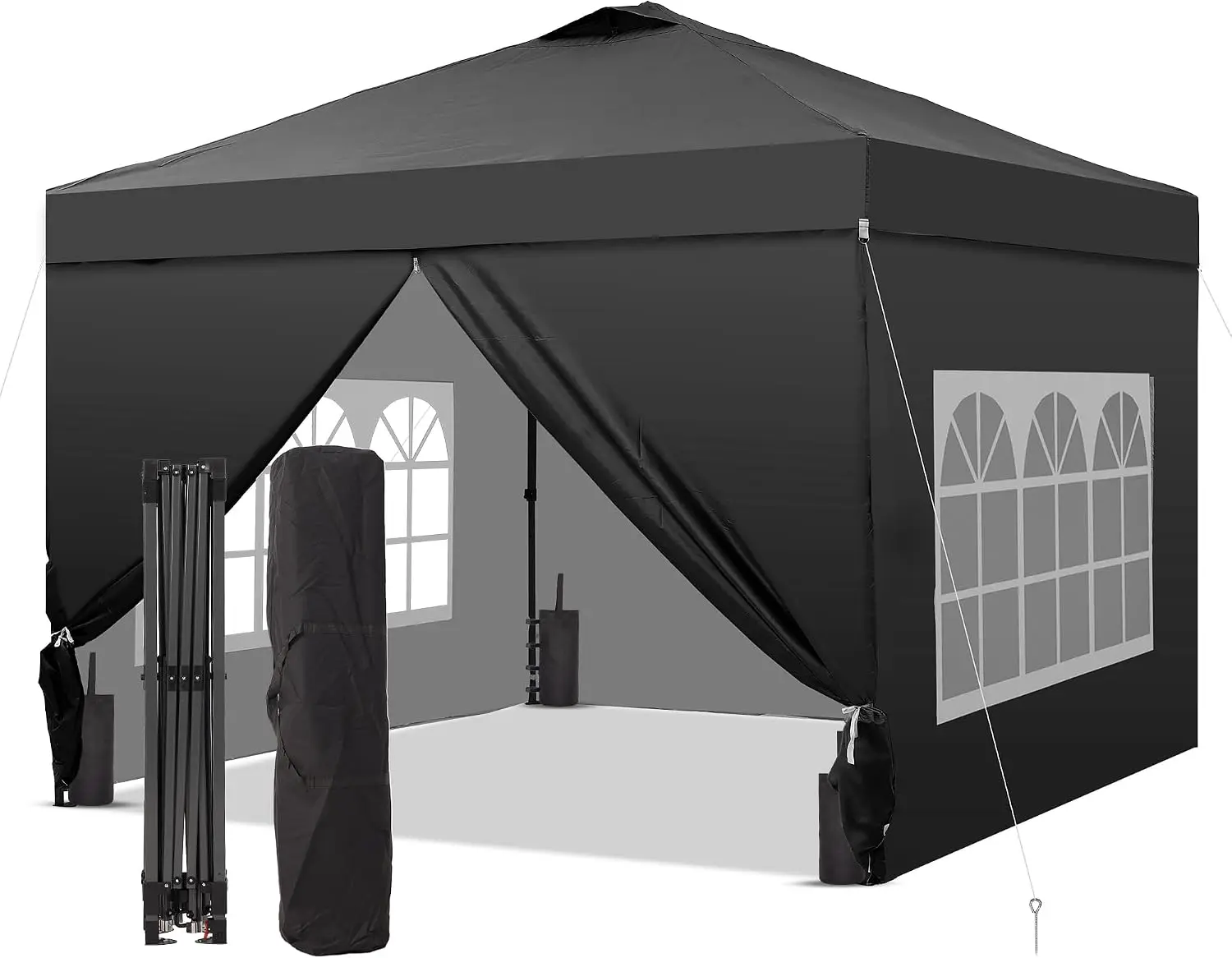 10x10 Pop Up Canopy Tent with 4 Sidewalls, Easy Set up, Outdoor Silver Coated Beach Gazebos, Carpas with 4 Sandbags, for Events, Parties,Camping. Black.