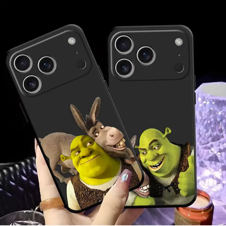 حافظة لطيفة من Fun M-Movie S-Shreks لهاتف iPhone XR 13 12 11 17 Pro Max 17Air XS Max 7 8 15 16 14 Plus غطاء هاتف ناعم أسود