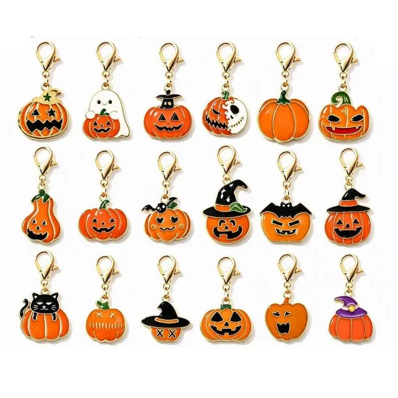 Stücke Zufälliges Muster Halloween Tropföl Schlüsselanhänger-Set Geist Kürbis Hexe Anhänger – Detail 2