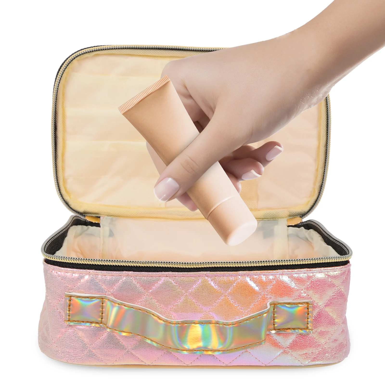 

Waterproof Organizer Large Capacity Cuboid Travel Bag Double Zipper Pu Handle Makeup Storage Pencil Holder School