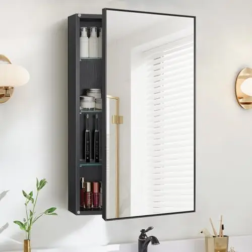 Medicine Cabinet Mirror, 20x30 Inch Rectangle Wall Mounted Bathroom Vanity Mirror with Storage & Adjustable Tempered