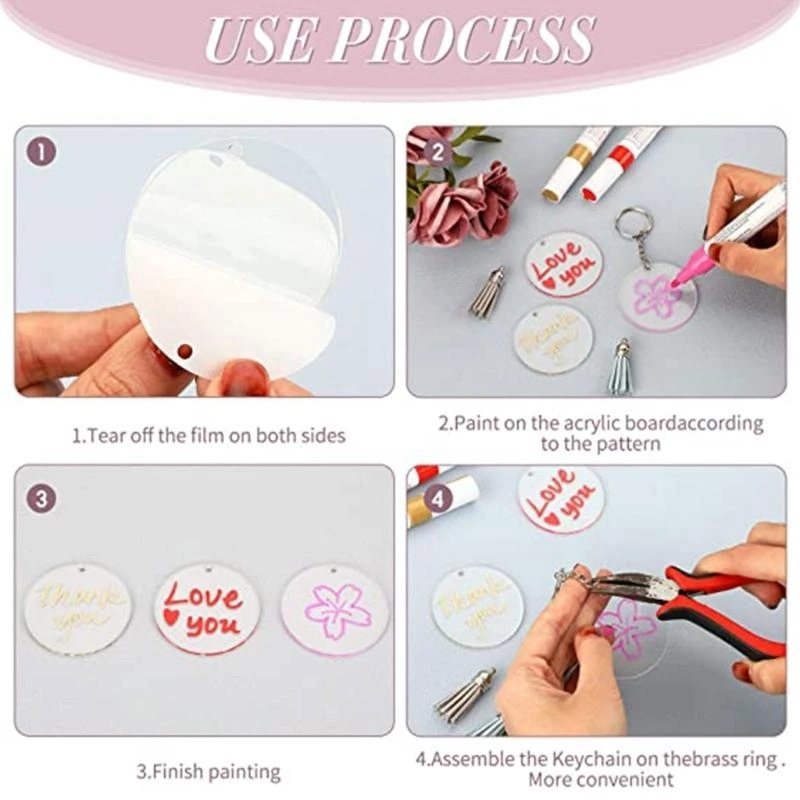 

200 Pieces Clear Acrylic Keychain Blanks Round Plastic Transparent Keychain Charm Blank for DIY Projects Crafts