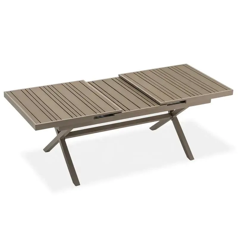 Outdoor Plastic Wood Dining Table and Chair Set Retractable Aluminum Frame Waterproof Modern Garden Courtyard Balcony