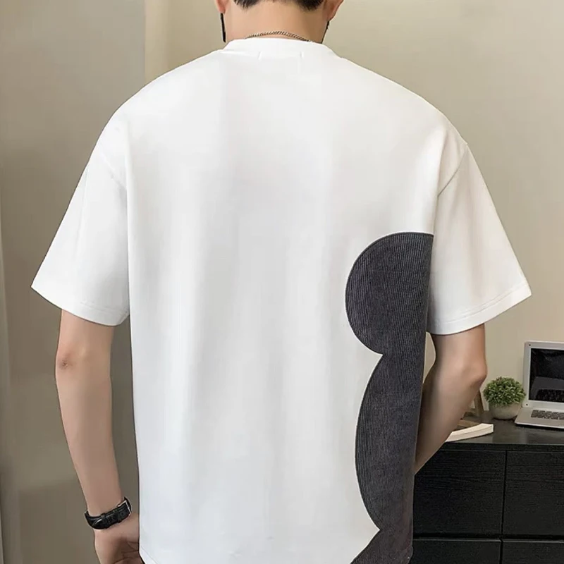 Men\'s Clothing Pullovers Loose Round Neck Simplicity Handsome Straight Printing Fashion Casual Streetwear T-Shirts Sprung Summer