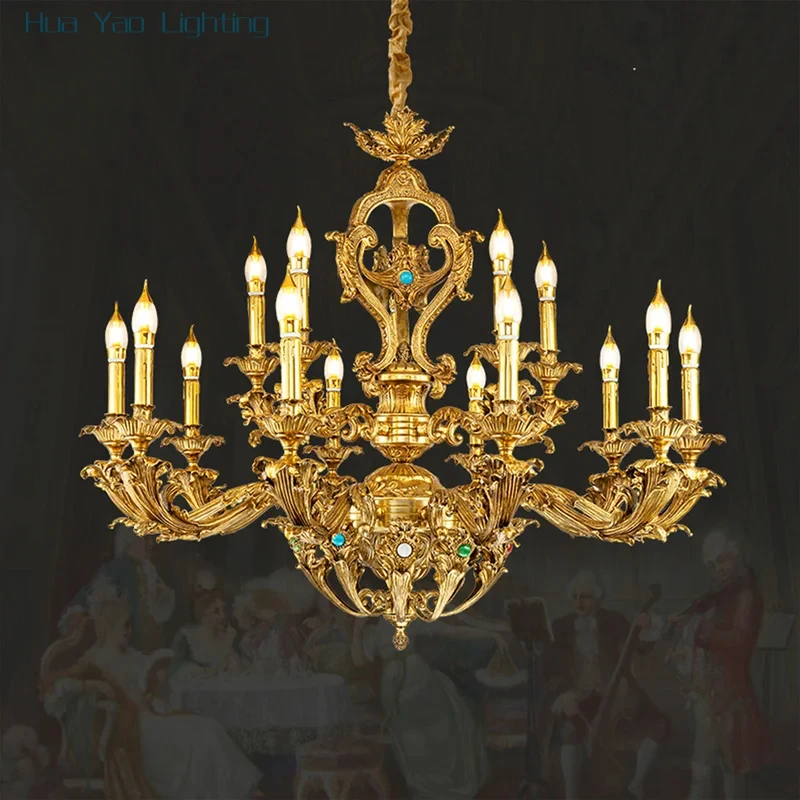 European Baroque Design Living Room Bedroom Apartment Brass Chandelier Retro Villa Church Decor French Pendant Lamp