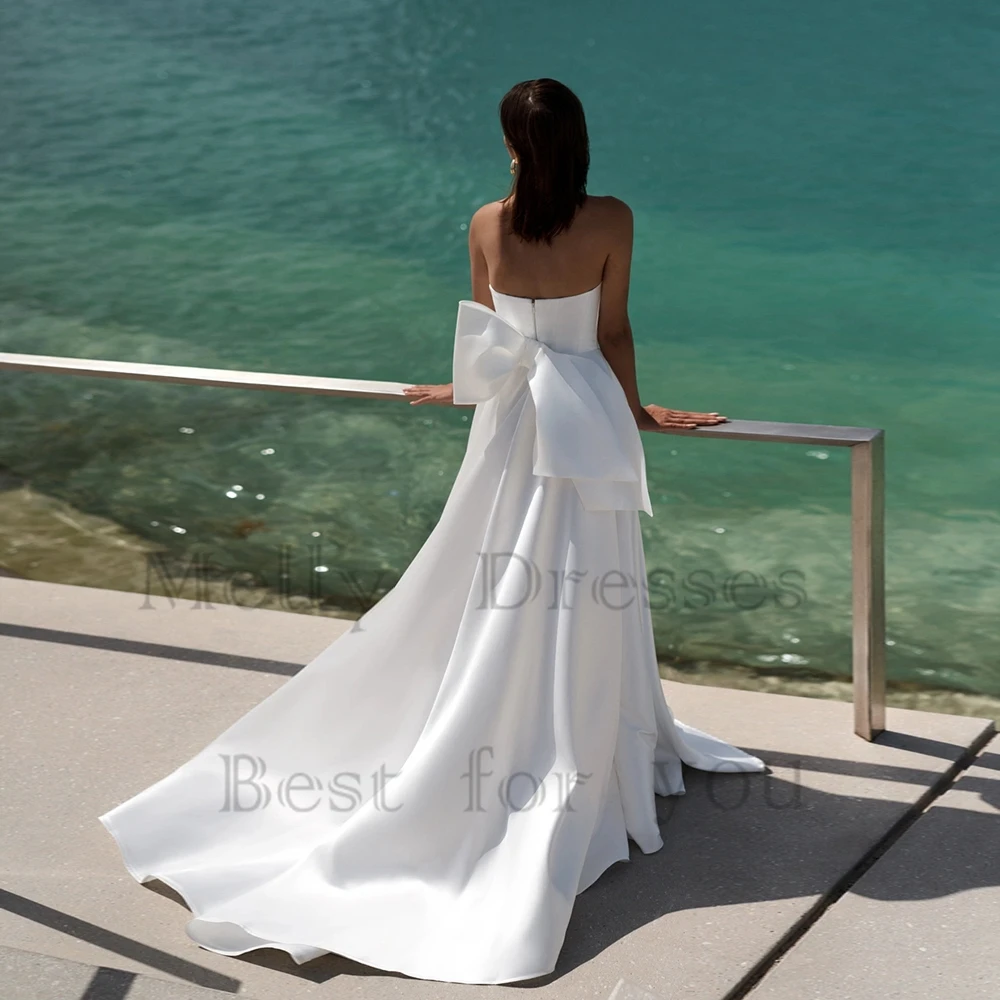 Charming Strapless Wedding Dresses with Lace Side Slit Bridal Gowns for Women 2024 Court Train Vestido De Novia Summer