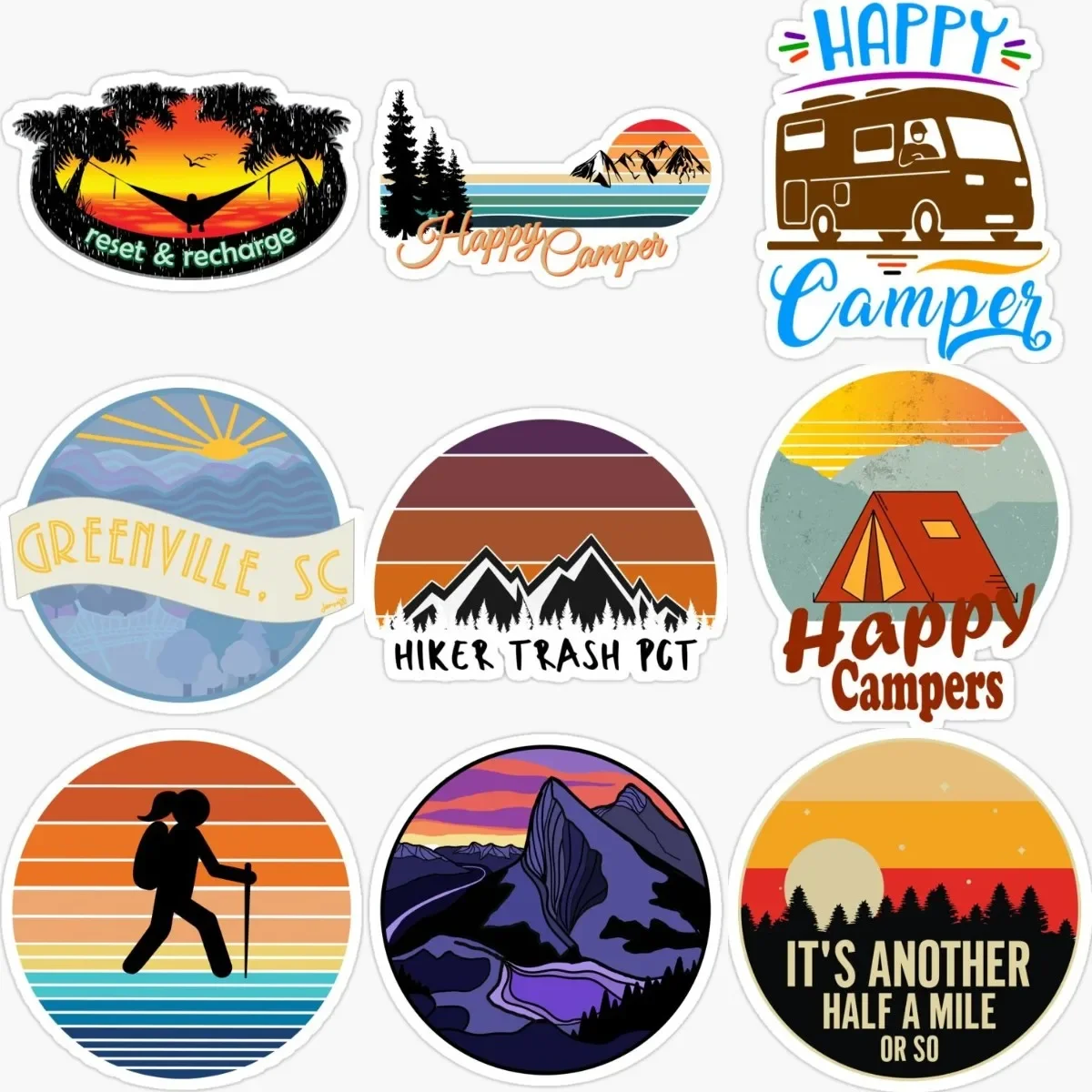 

Sunset Camping Adventure Awaits Creative PVC Waterproof Stickers Accessories for Decorate Car Wall Room Van Table Suv
