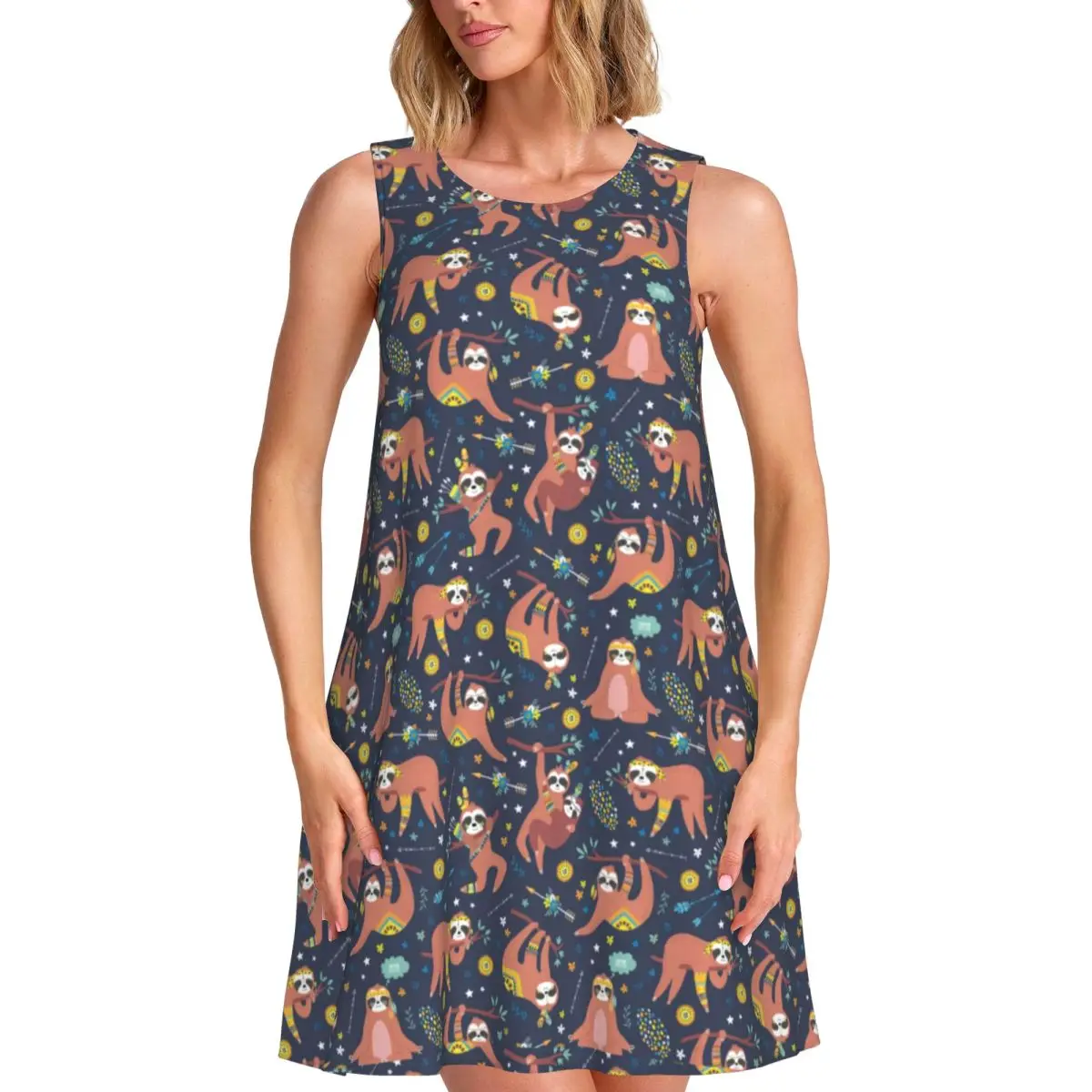 Animal Print Tank Dress Cute Sloth Street Wear Dresses Summer Printed Cute Dress Wholesale Sleeveless Clothing Big Size
