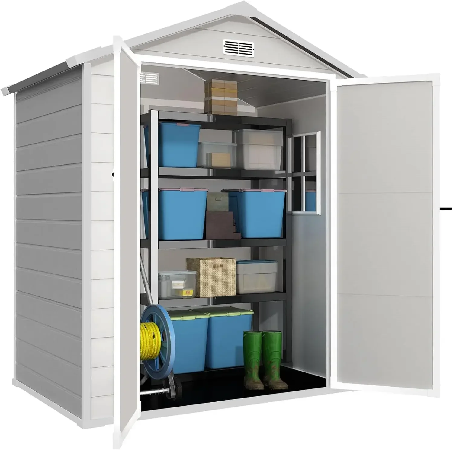 #For 6x4.4FT,Plastic Shed,Outdoor Storage Shed for Garden Tool,Waterproof Resin Shed with Floor,Lockable Doors for Patio,Yard,La