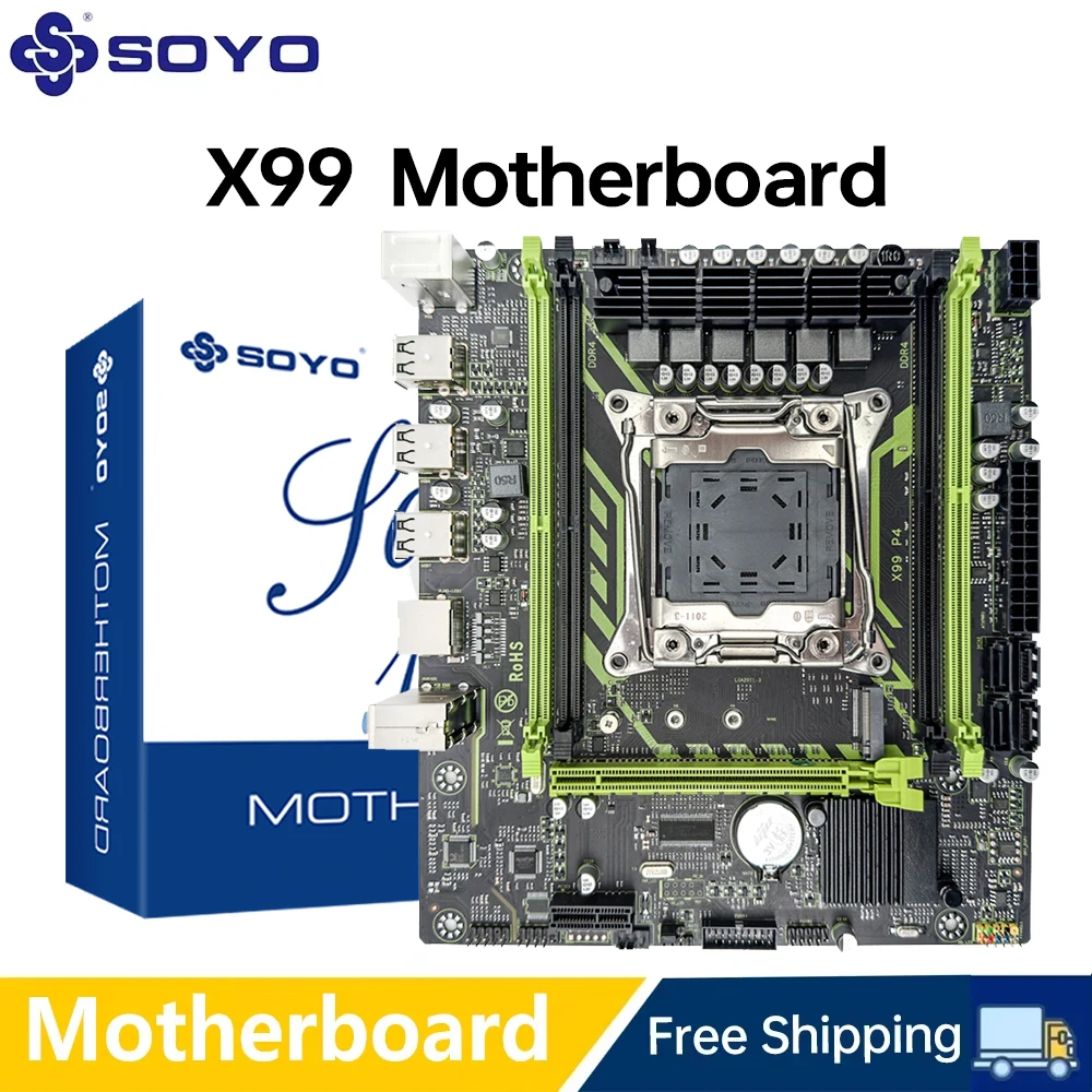 SOYO X99 Gaming Motherboard USB3.0 M.2 Nvme Sata 3 Dual Channel DDR4 Memory PCIEx16 LGA2011 for Desktop Computer Combo