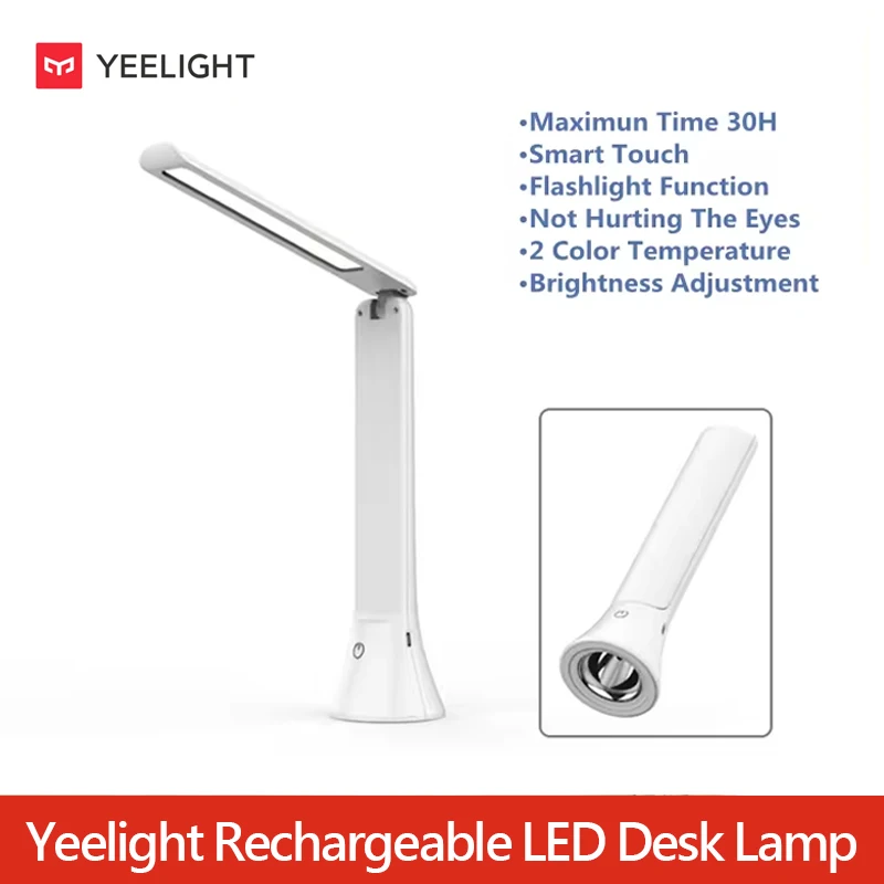 

Перезаряжаемая светодиодная настольная лампа Yeelight, фонарик, складной сенсорный светильник с затемнением, яркость, 2 цветовая температура, 5500 К, тип C, зарядка