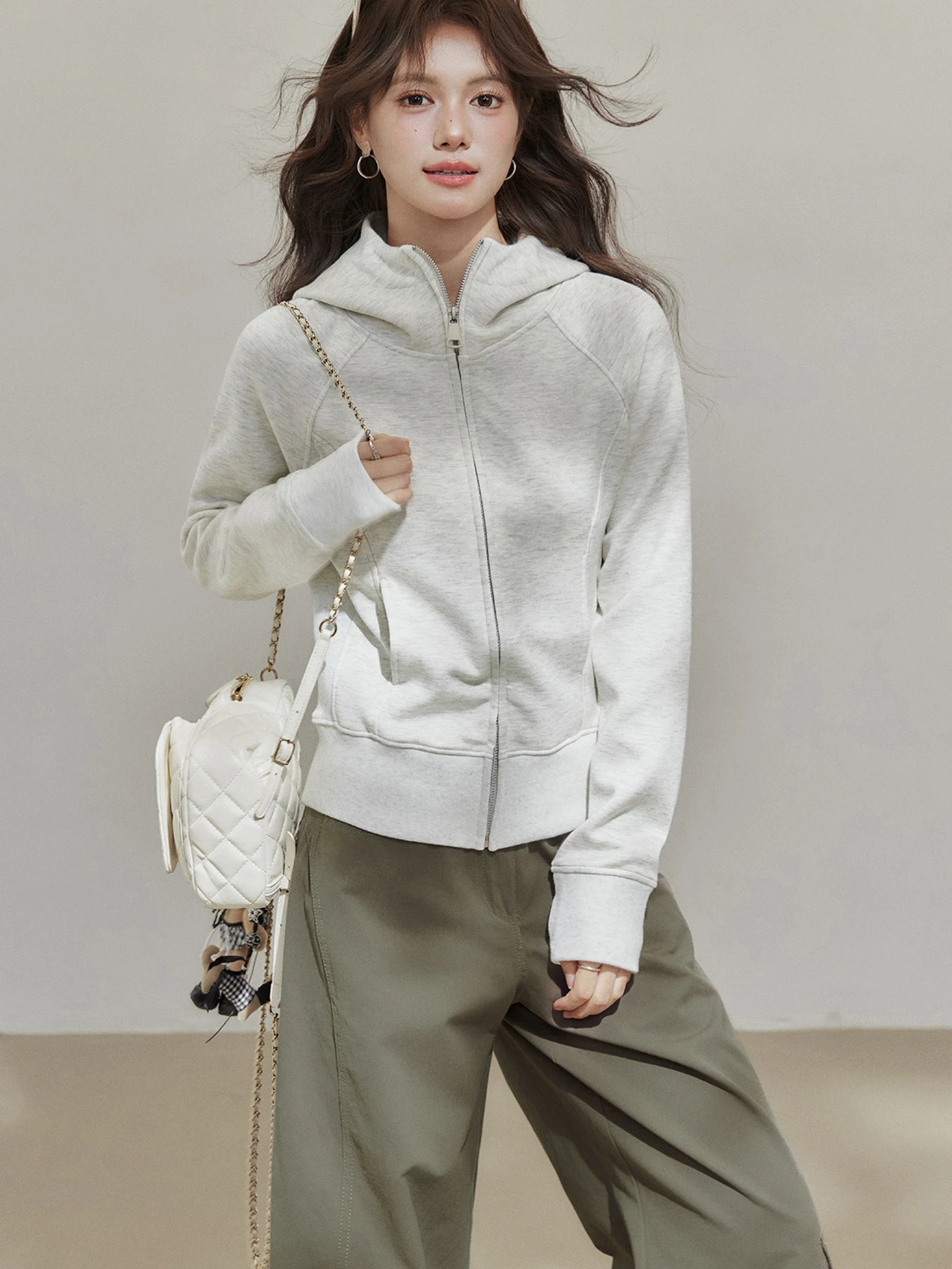 Cardigan à capuche avec fermeture éclair pour femme, couleur longue, Sve, Simple, luxe, sensation haut de gamme, vêtements d'extérieur, tendance, Unique, automne hiver