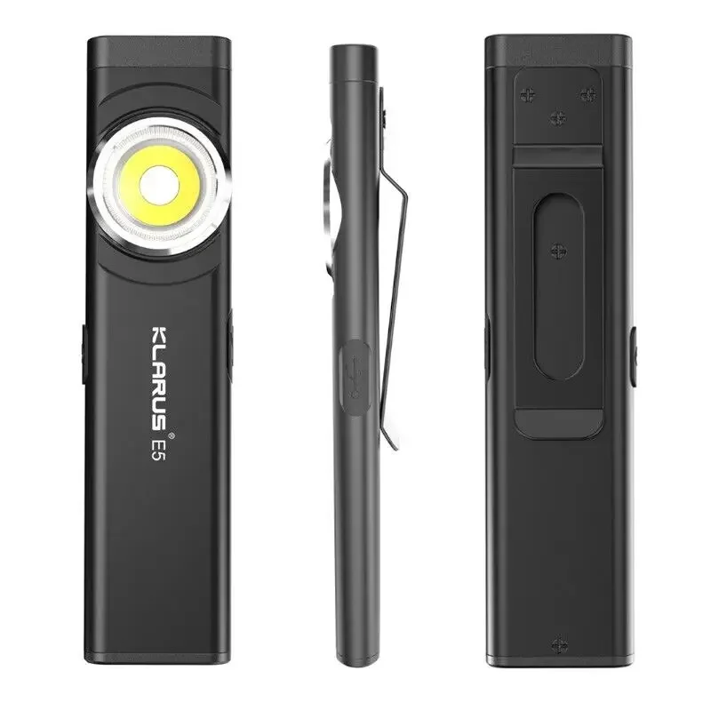 Klarus E5 Magnetic COB Flashlights 8 Lighting Modes USB C Rechargeable Strobe Torch Dual Light for Emergency Use Camping