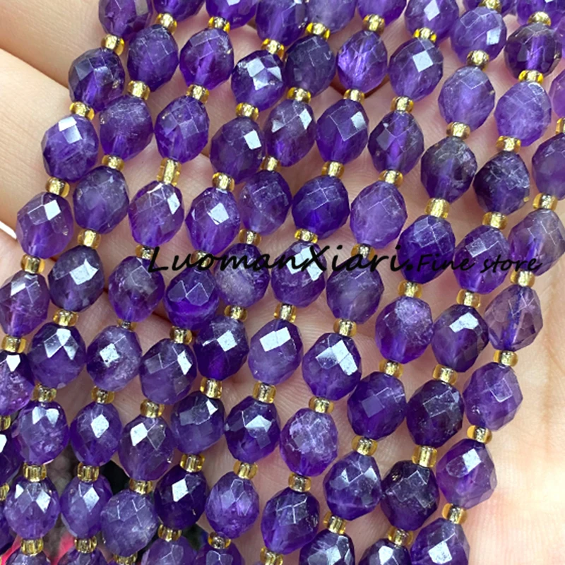 Natural Stone 8x6MM Faceted Rice Shape AA Purple Amethyst Oval Loose Spacer Beads for Jewelry Making Diy Bracelets Accessories