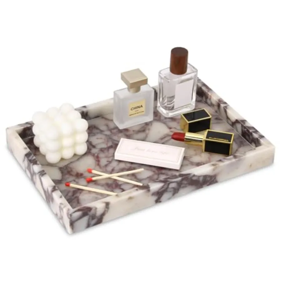 Bandeja de Mármol para Baño, Bandeja Decorativa de Piedra Natural de Lujo para Mesa de Baño, Cocina y Hogar