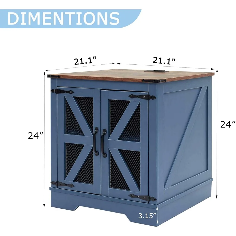 21.1 Tavolino da fattoria con stazione di ricarica e porta della stalla in rete, comodino in legno rustico con ripiano portaoggetti per soggiorno e B