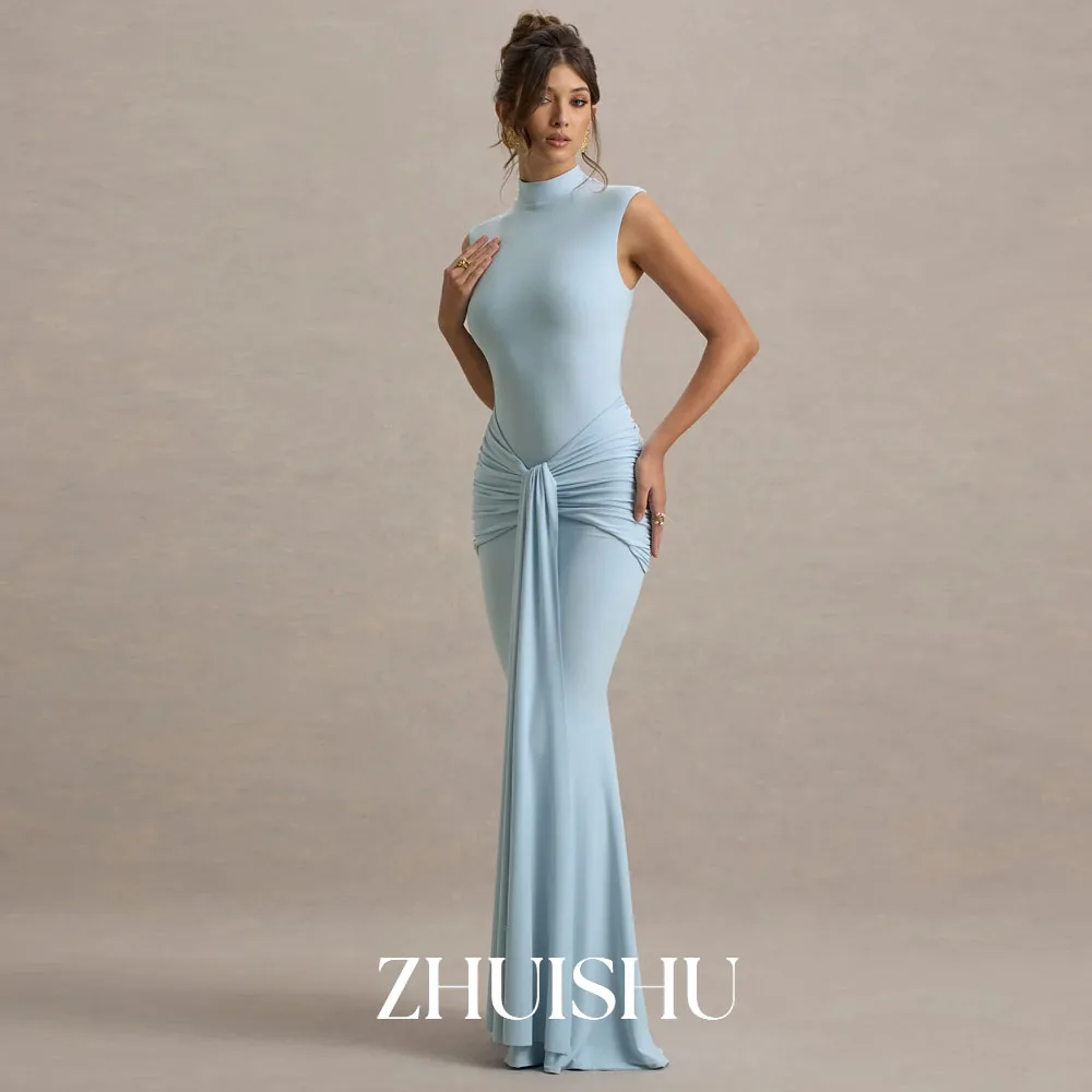 ZHUISHU Classy Mermaid Birthday Party Dress Spandex Sheath/Column Valentine's Day Gown Pink Blue Pleat Draped 2025 Evening Dress