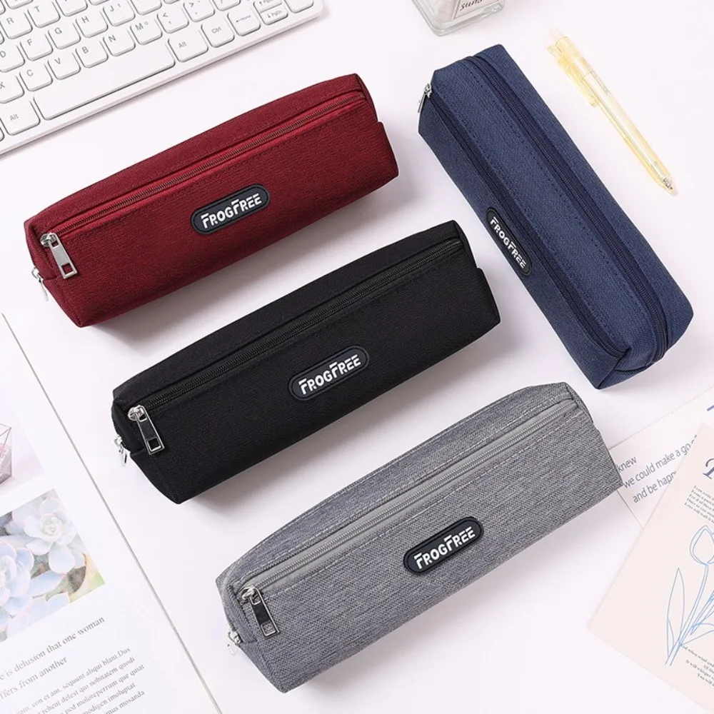 New Canvas Pencil Case Solid Color School Supplies Stationery Pouch with Zipper Rectangular Pencil Bags Birthday Gifts