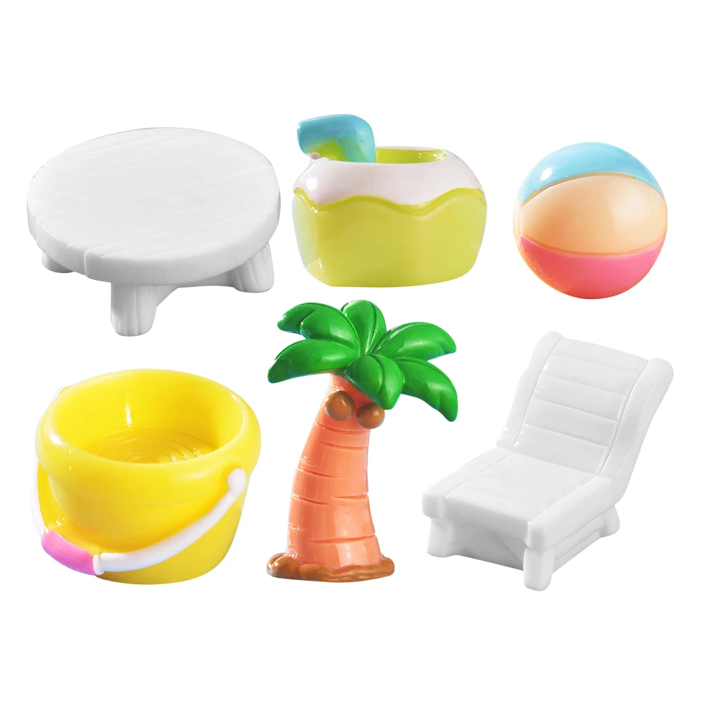

6pcs Micro Landscape Beach Decorations Resin Material Miniature Dollhouse Accessories Fairy Garden Theme Summer Ocean Party
