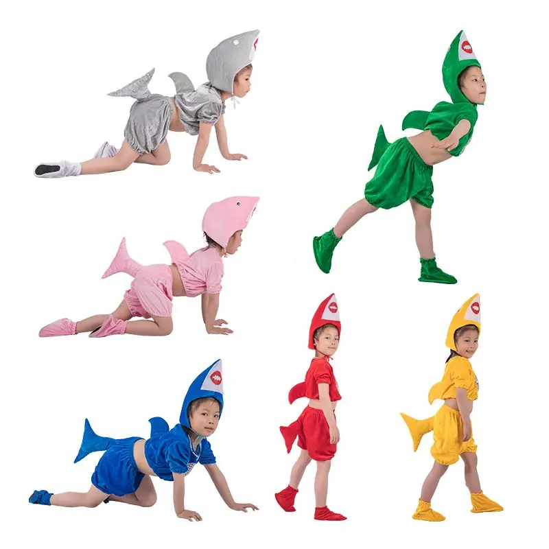 

Children's Ocean World Shark Cartoon Performance Clothing Primary School Kindergarten Blue Shark Stage Performance Clothing