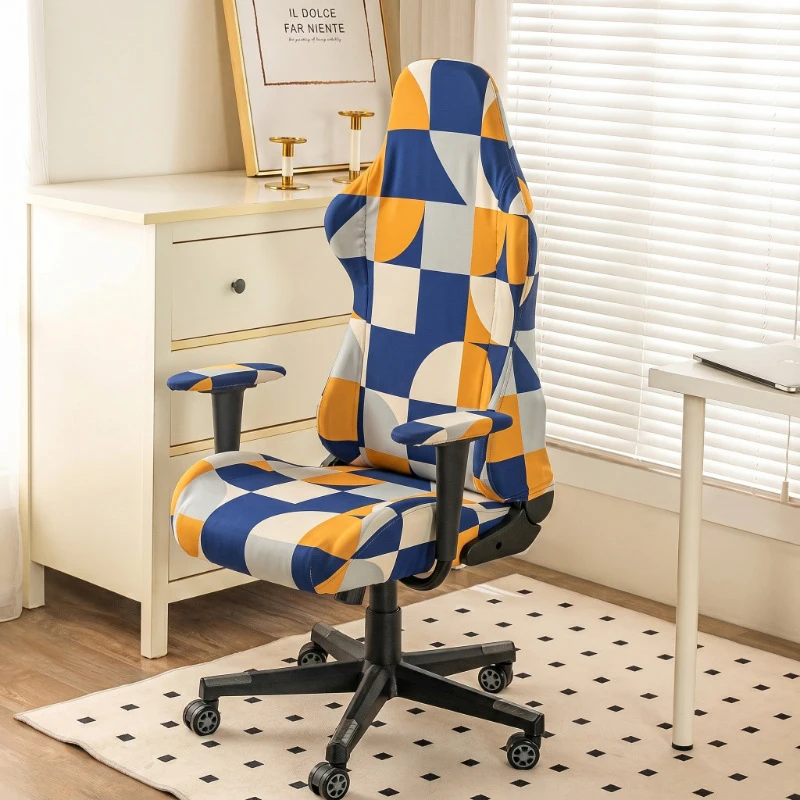 1 Set Geometric Pattern Gaming Chair Cover Elastic Computer Chair Backrest Cover Universal Thicken Chair Protector Seat Cover
