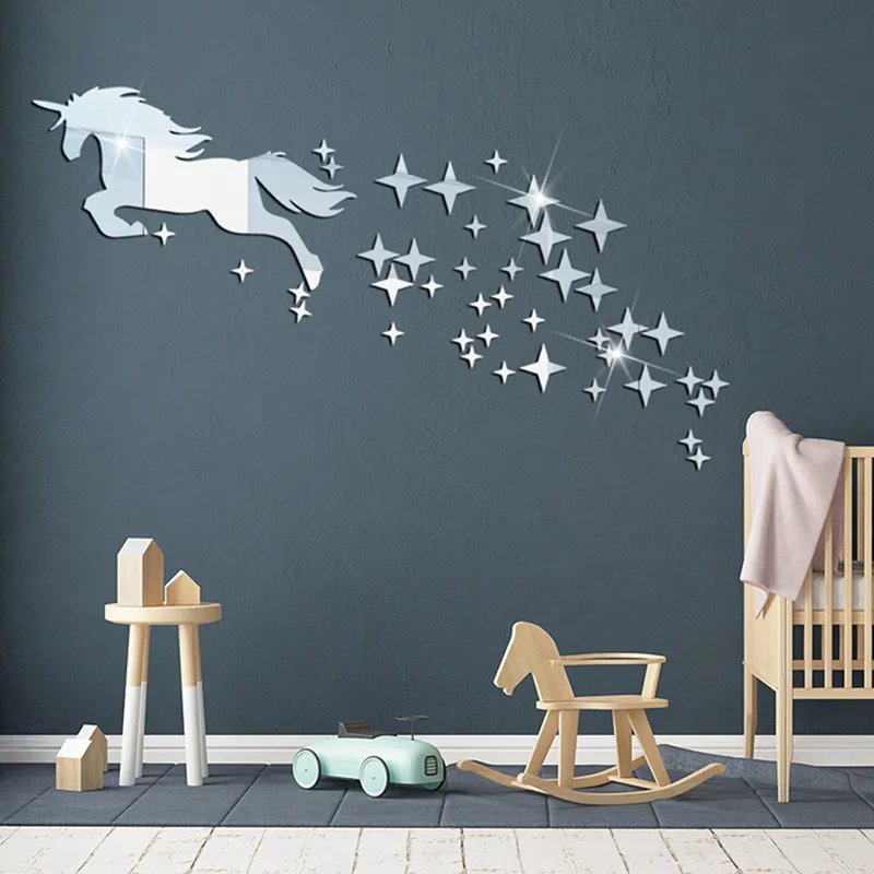 

3D Unicorn Star Acrylic Mirror Paste Bedroom Living Room Waterproof Self-adhesive Decoration Mirror Wall