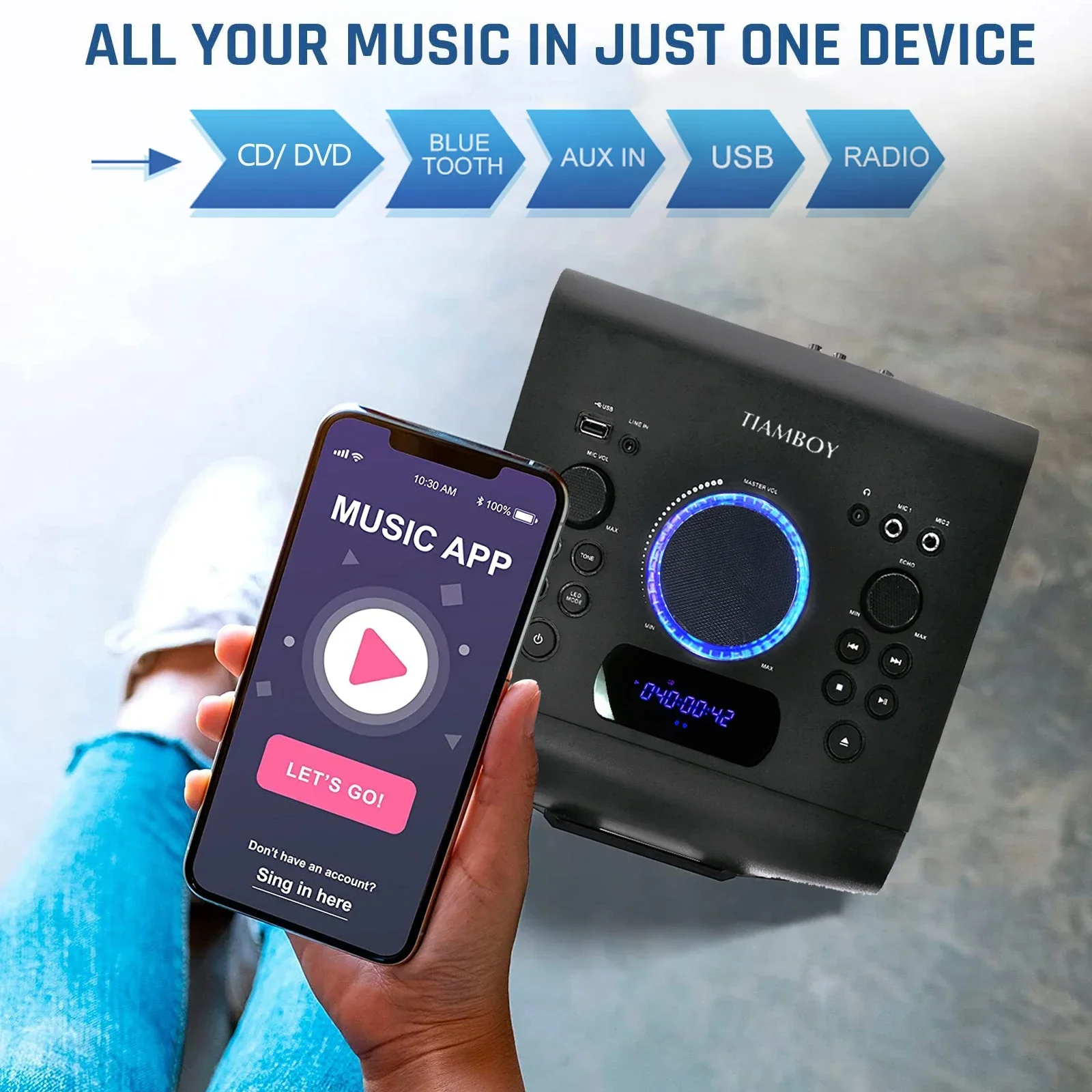 CD-CD-R-Player für den Heimgebrauch. Angetriebene Standturmlautsprecher