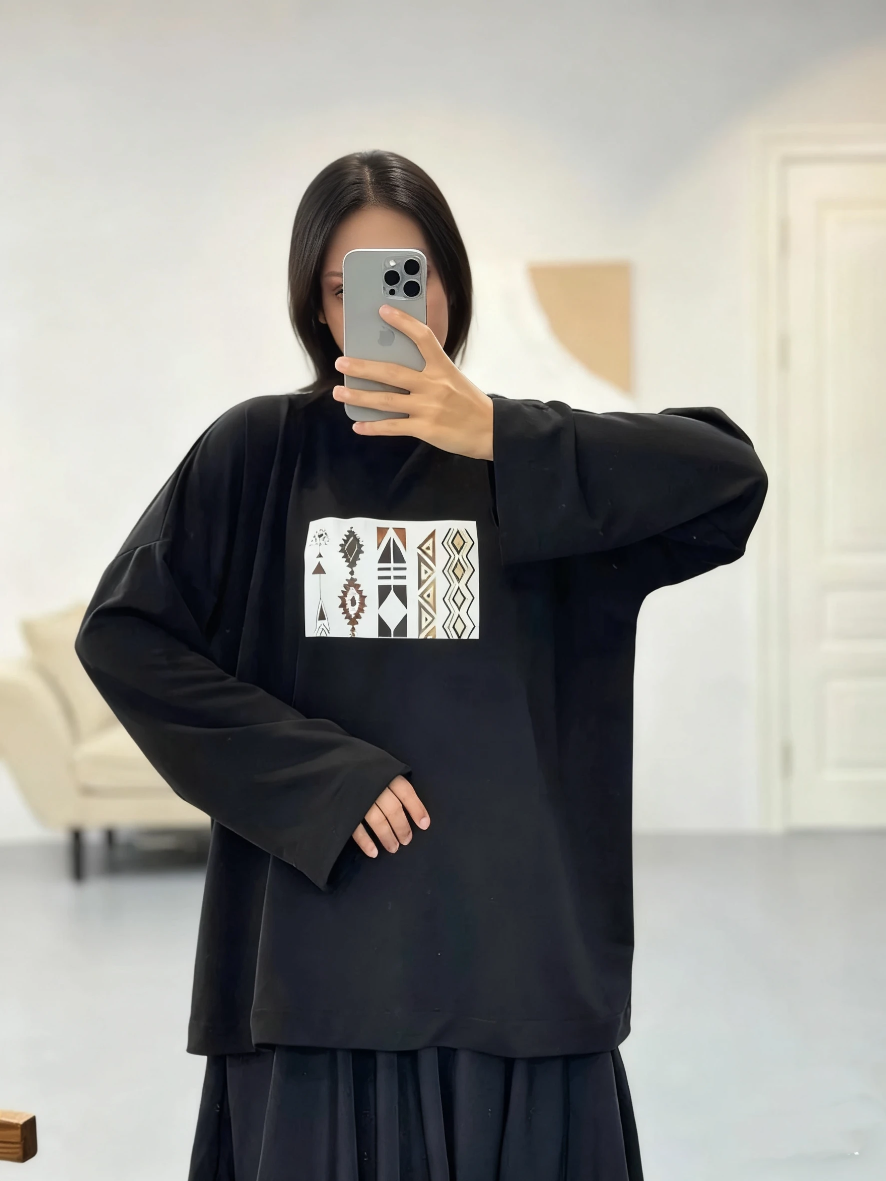 Loose Cotton Long Sve T-irt Faionable Casual Versatile Printed Women's Tee Comfortable Breathable round Ne Top