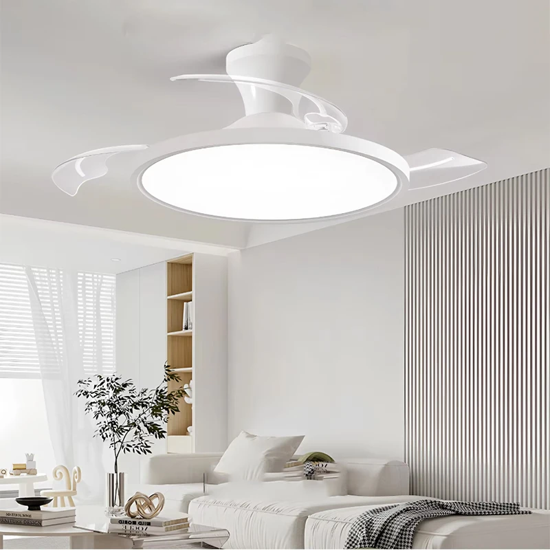 Smart Invisible LED Ceiling Fan Lights DC motor Large Air Volume folding blades fan lamp chandelier kitchen Bedroom Dining room