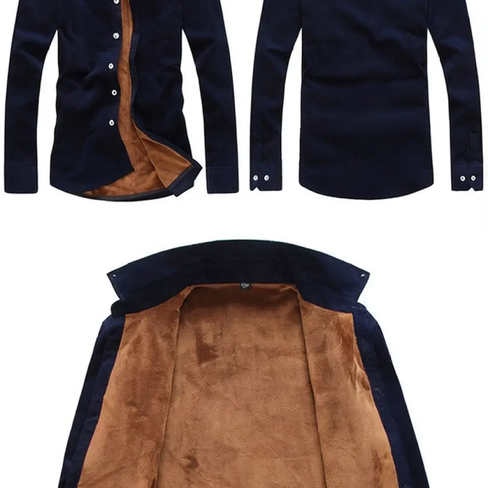 Winter Mens Shirt Long Sleeve Thickened Warm Thermal Lining Casual Business Style Comfortable Slim Fit Fashion Tops