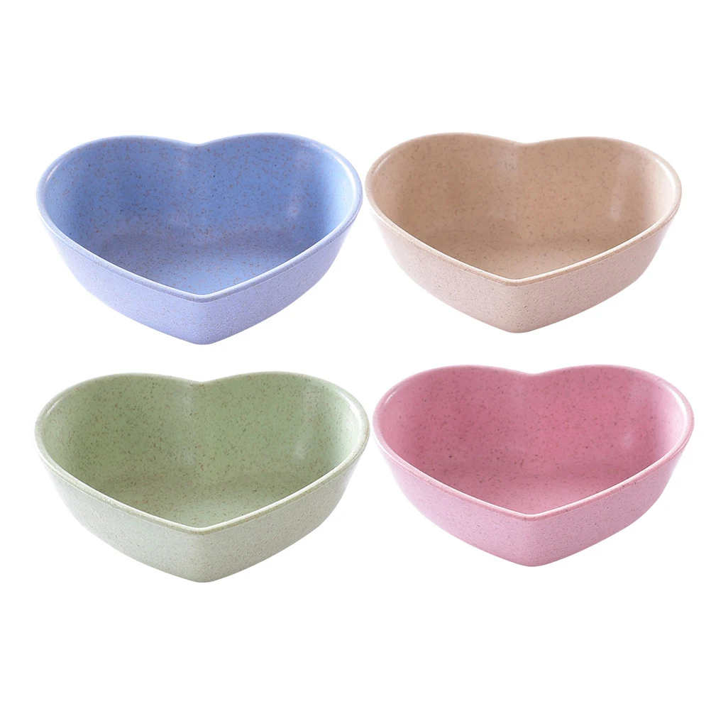 

4 pcs Heart Shaped Seasoning Dishes Wheat Straw Eco-Friendly Appetizer Plates Food Sauce Bowls Serving for Home