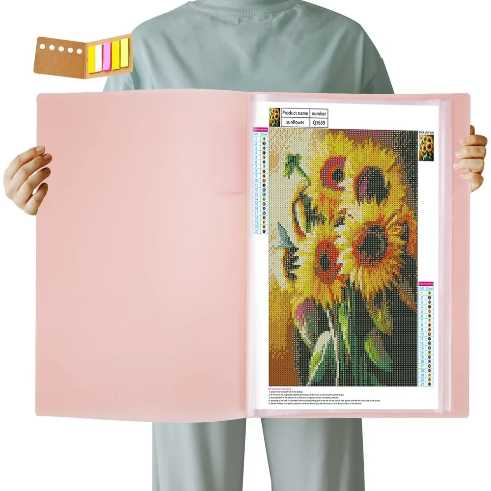 A3 Art Portfolios Case 40 Pages,Diamond Painting Storage Book,Pocket Protector with Index Stickers,11.8 x 16.5 inch Clear Sheet